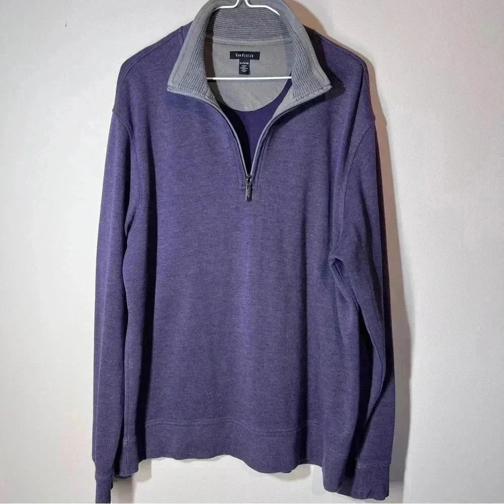 VAN HAUSEN mans pullover jacket sweater cotton 3/4 zip size Extra Large